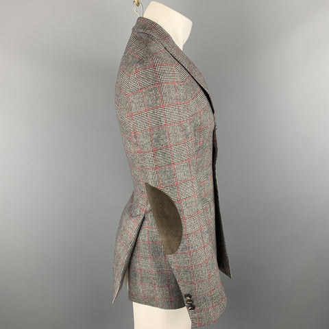 MICHAEL BASTIAN Size 36 Black & White Plaid Wool Peak Lapel Sport Coat
