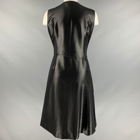 JIL SANDER Size 10 Black Wool  Nylon Shiny Sleeveless Dress