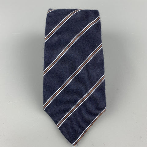 LUIGI BORRELLI Navy Striped Silk / Cashmere Tie