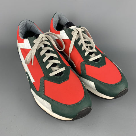 RAF SIMONS Size 10 Multi-Color Red Color Block Nylon Lace Up Red Sneakers