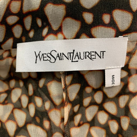 YVES SAINT LAURENT Taille 8 Haut de robe chemisier abstrait en soie crème noire