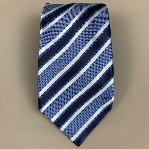 BRIONI Light Blue & Black Stripe Silk Tie