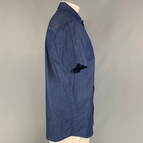 SATURDAYS NYC Size L Blue Cotton Button Down Short Sleeve Shirt