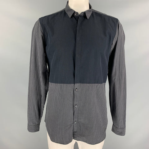 BURBERRY PRORSUM Size XL Grey Gingham Hidden Buttons Long Sleeve Shirt