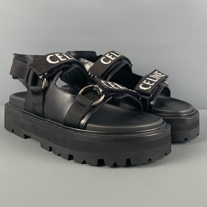 CELINE Spring 22 Size 10 Black White Leather Bulky Sandal 45