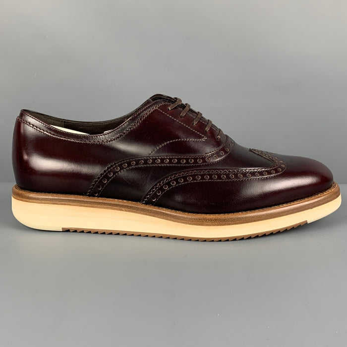 SALVATORE FERRAGAMO Size 7 Burgundy Perforated Leather Wingtip Lace Up Shoes