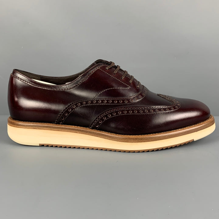 SALVATORE FERRAGAMO Size 7 Burgundy Perforated Leather Wingtip Lace Up Shoes