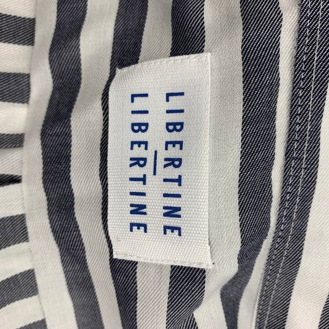 LIBERTINE Size XL Navy White Stripe Tencel Button Down Long Sleeve Shirt