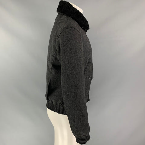 BURBERRY PRORSUM Fall 2012 Size 38 Slate Grey Wool / Mohair Shearling Zip Jacket