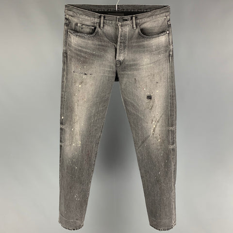 JOHN ELLIOTT Size 33 Gray Distressed Selvedge Denim Button Fly Jeans