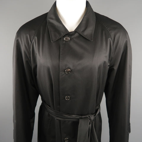 WILKES BASHFORD tailored by BRIONI US 48 Black Solid Silk Long Trench Coat
