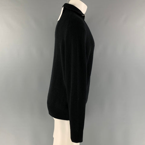 THEORY Size M Black Knit Wool Cashmere 1/4 Zip Sweater