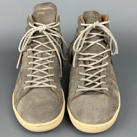 SAINT LAURENT Size 10 Grey Fringe Suede High Top Sneakers