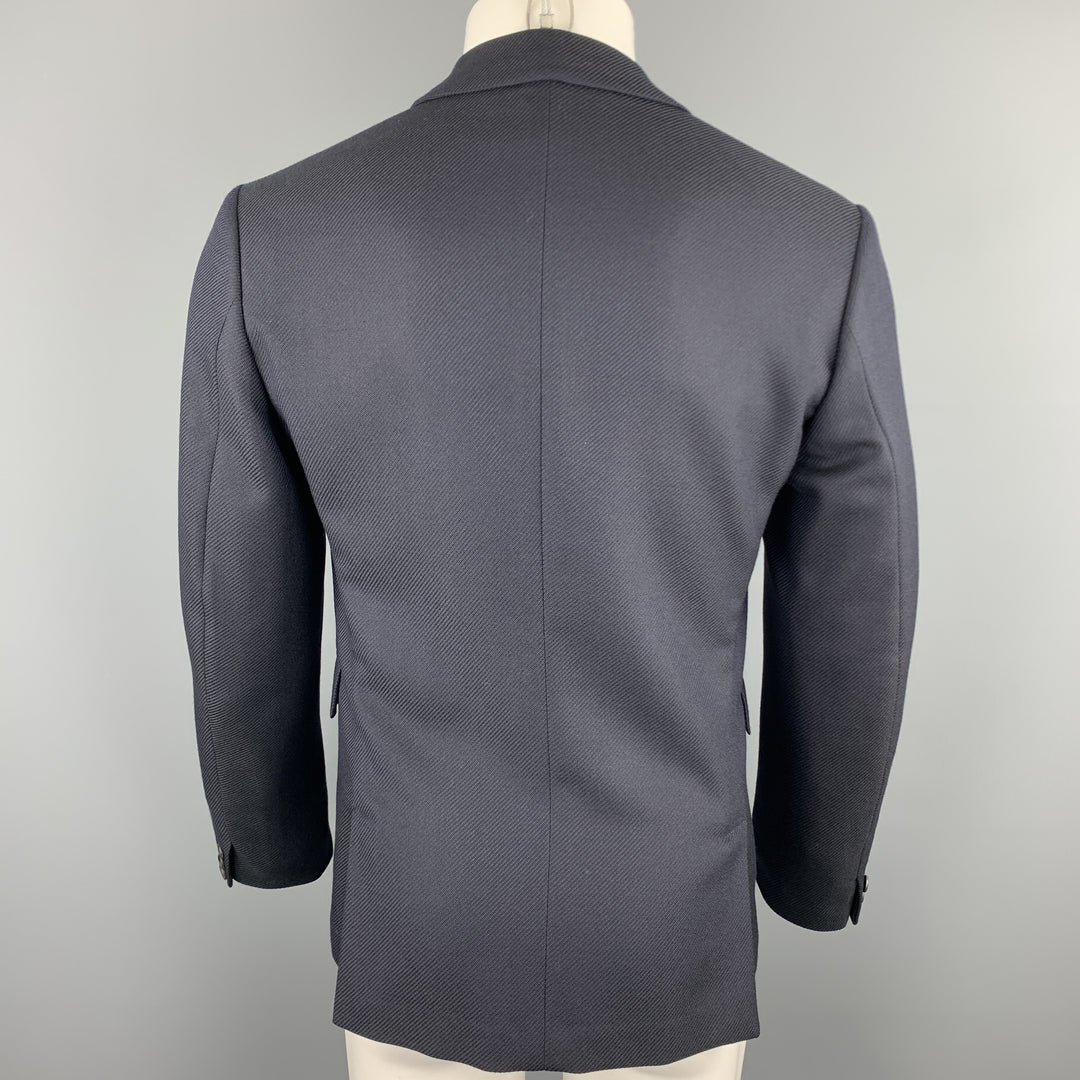 PRADA Taille 38 Manteau de sport à revers cranté en laine texturée marine