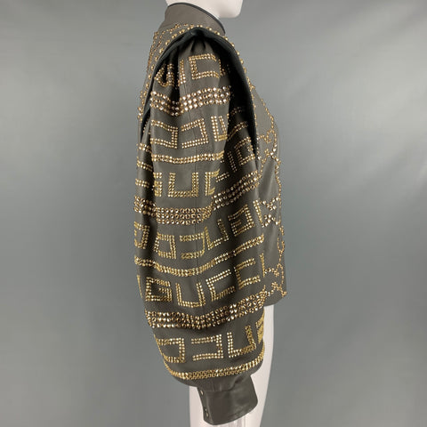 GUCCI FW2018 Runway Taille 2 Veste courte cloutée en cuir gris or