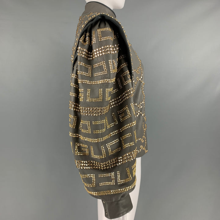 GUCCI FW2018 Runway Talla 2 Chaqueta corta con tachuelas de cuero gris dorado