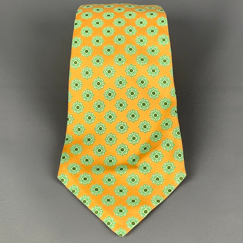 KITON Sea Foam Yellow Abstract Floral Silk Neck Tie