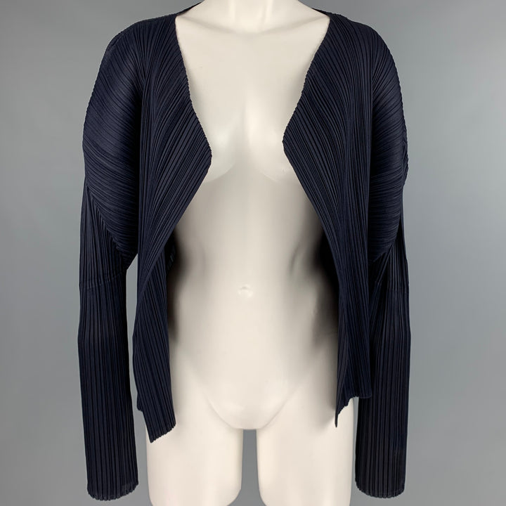 ISSEY MIYAKE Size M Navy Pleated Open Front Cardigan - Womens