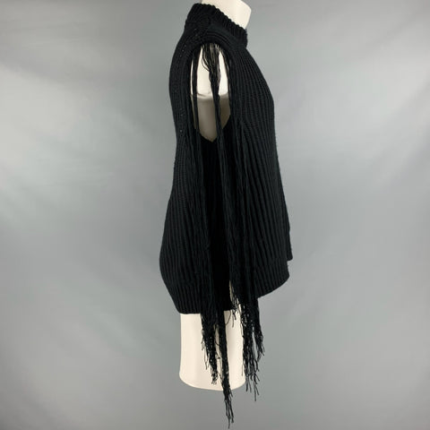 CALVIN KLEIN 205W39NYC Size ML Black Knit Acrylic Fringed Sweater