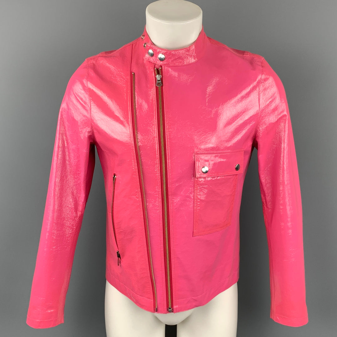 PAUL SMITH Size L Pink Coated Canvas Double Zipper Jacket