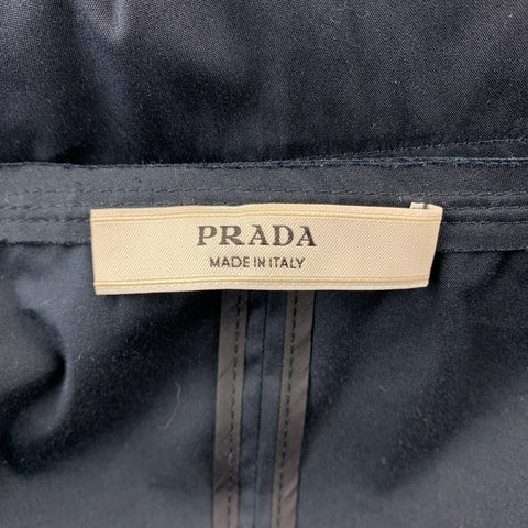 PRADA Talla 8 Chaqueta sin cuello de algodón con ojales azul marino