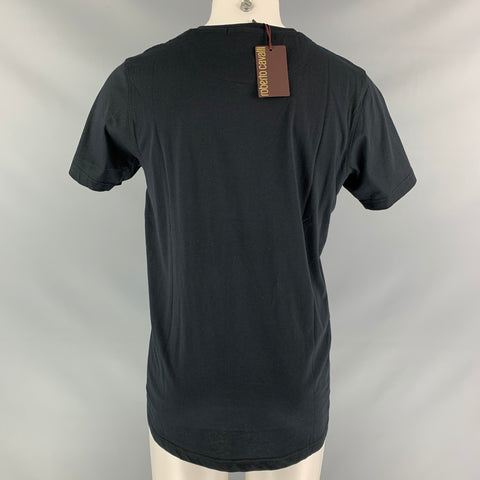 ROBERTO CAVALLI Size XL Black Red Graphic Cotton Short Sleeve Shirt