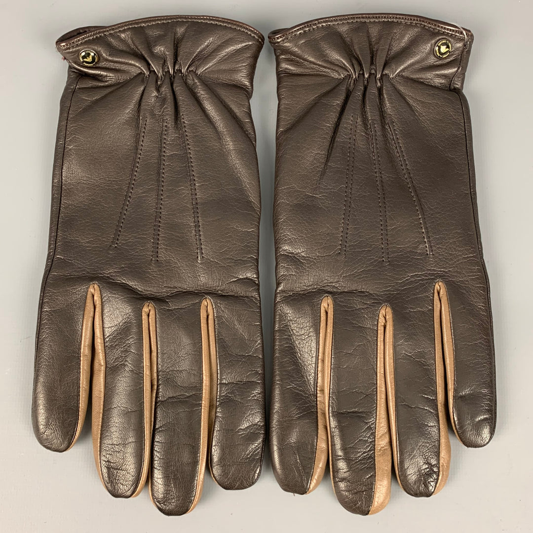 EMPORIO ARMANI Guantes de piel bicolor marrón talla L