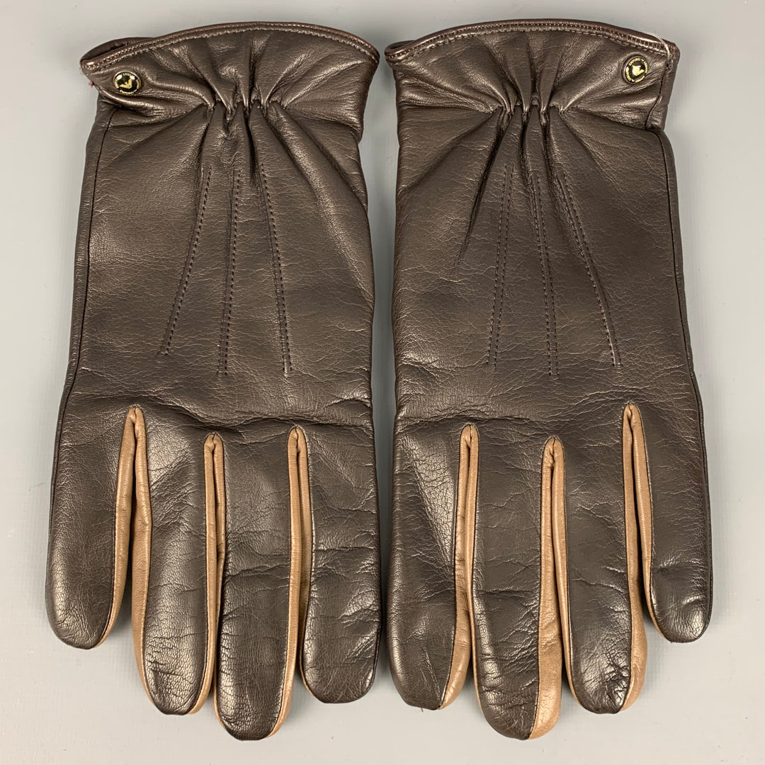 EMPORIO ARMANI Size L Brown Two Tone Leather Gloves