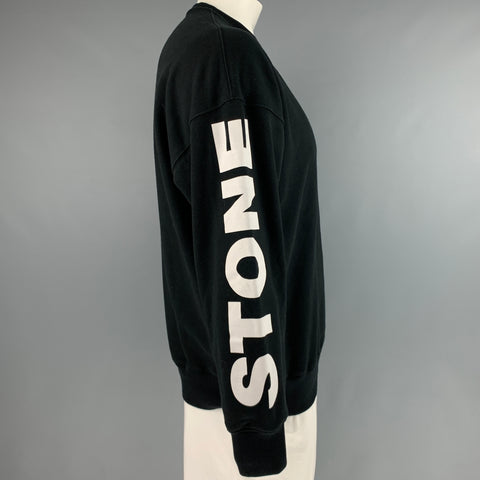 SANDRO Size XXL Black White Graphic Cotton Crew-Neck Sweatshirt