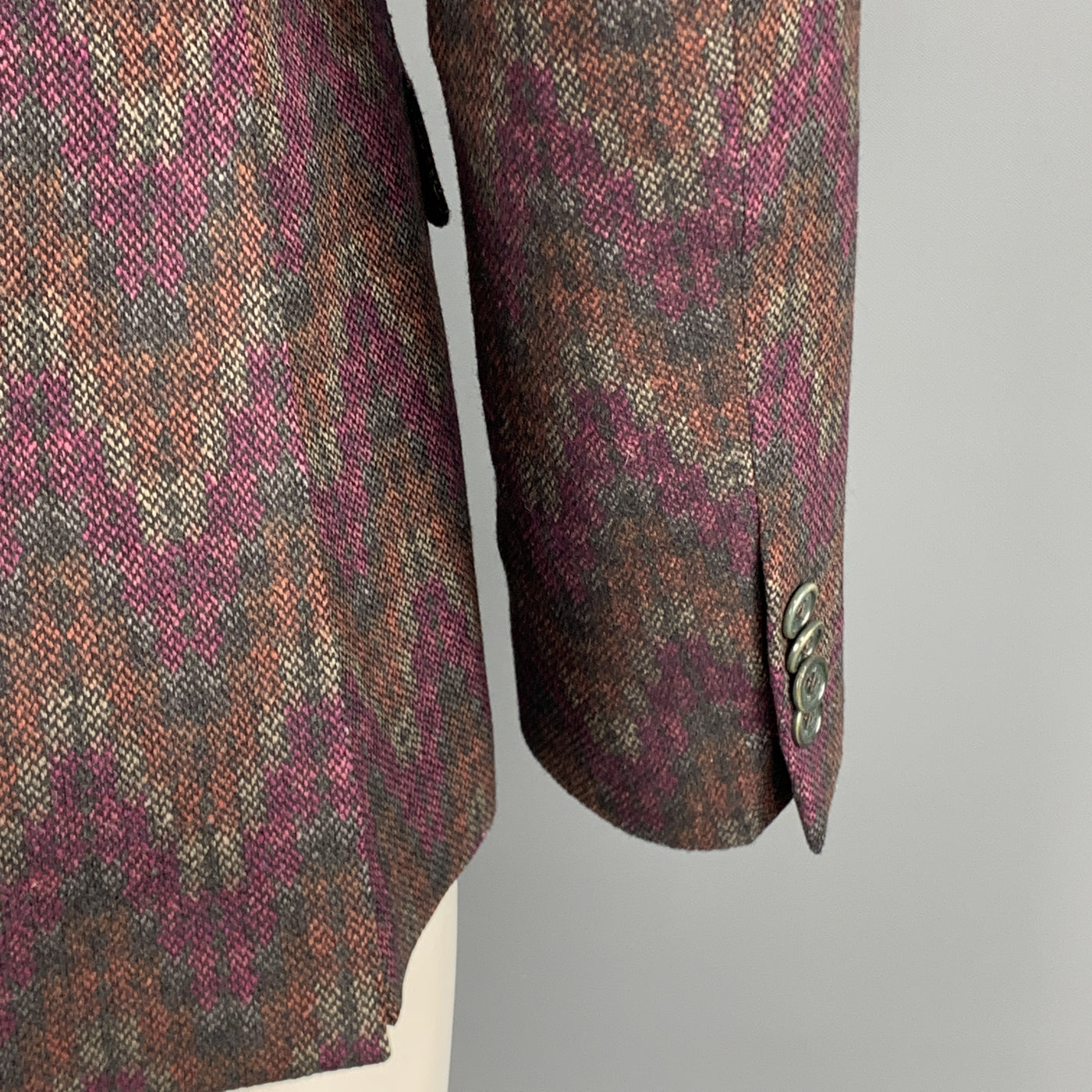 ETRO Chest Size 42 Print Multi-Color Wool Blend Notch Lapel Sport Coat