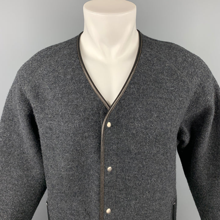 RYAN ROBERTS Size M Charcoal Textured Wool Snaps Cardigan