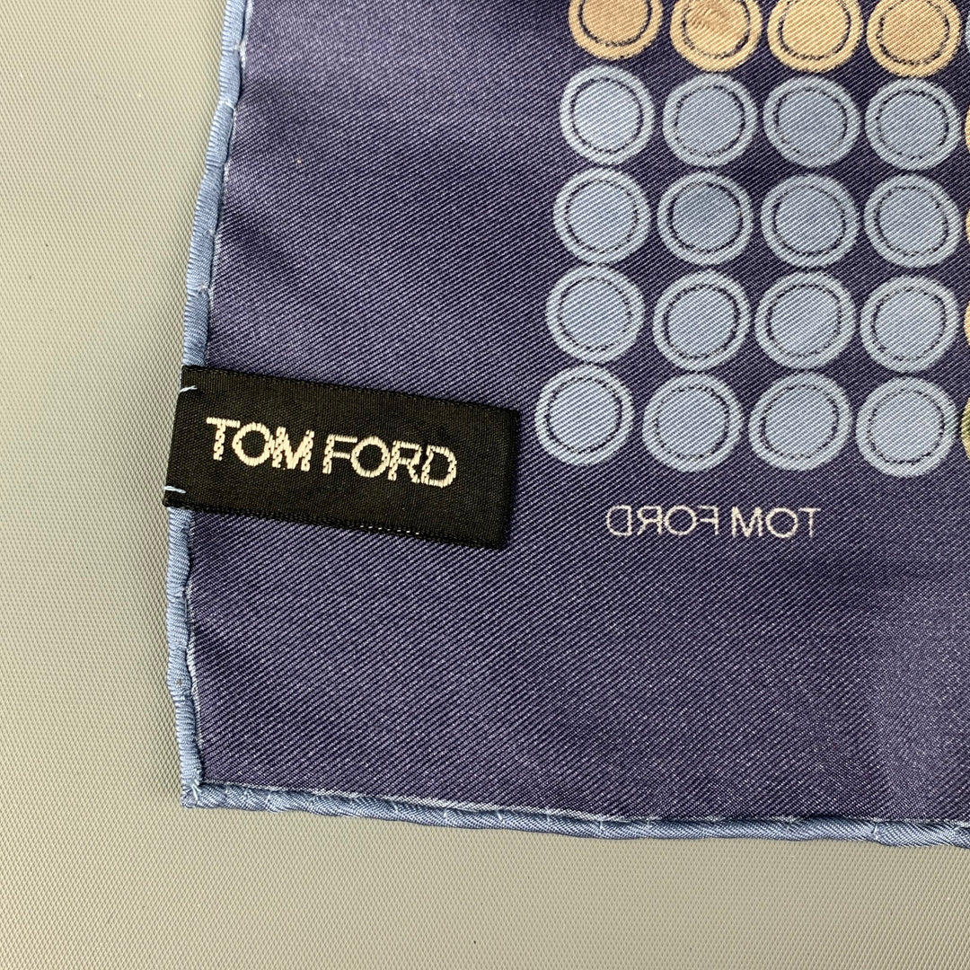 TOM FORD Blue Taupe Dots Silk Pocket Square