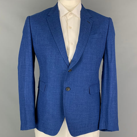 PAUL SMITH The Byard Size 44 Short Blue Woven Wool / Silk Notch Lapel Sport Coat