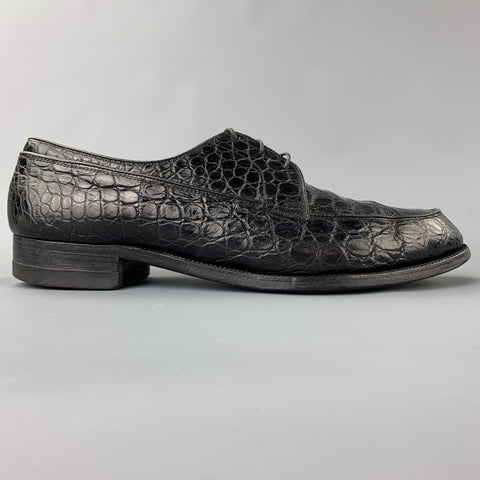 BANISTER SHOES Size 9 Black Embossed Leather Cap Toe Lace Up Shoes