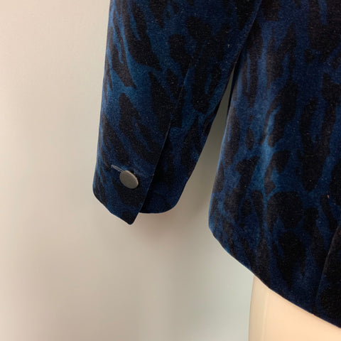 VERSACE COLLECTION Size 40 Navy & Black Leopard Print Shawl Collar Sport Coat