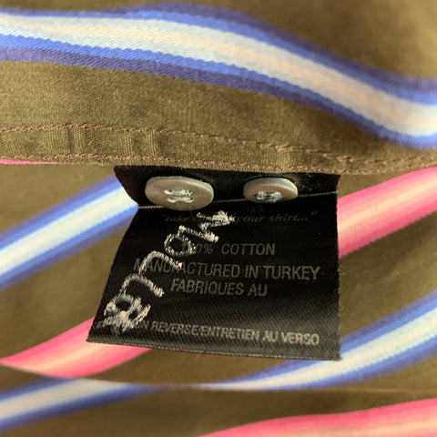 TED BAKER Size M Brown Pink Stripe Cotton French Cuff Long Sleeve Shirt