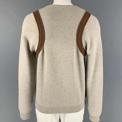 ALEXANDER MCQUEEN Size XL Grey Brown Knit Wool V-Neck Sweater