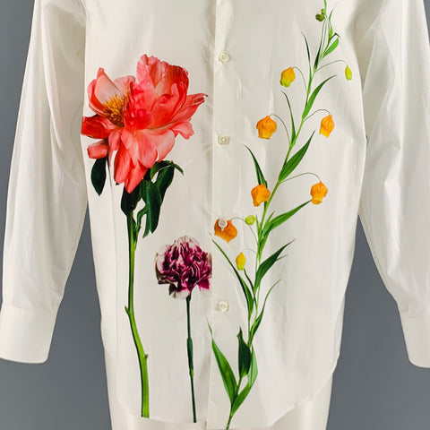 VALENTINO Size S White Floral Cotton Button Up Long Sleeve Shirt