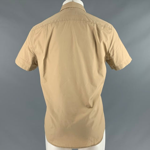 VINCE Camisa de manga corta con un bolsillo de algodón color caqui Talla M