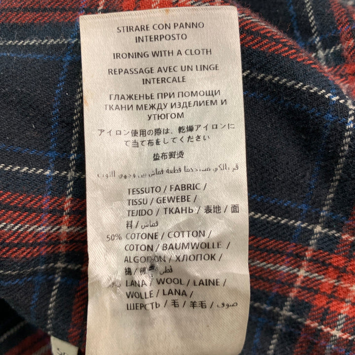 GUCCI Talla M Camisa de manga larga con lazo de algodón a cuadros negro rojo azul