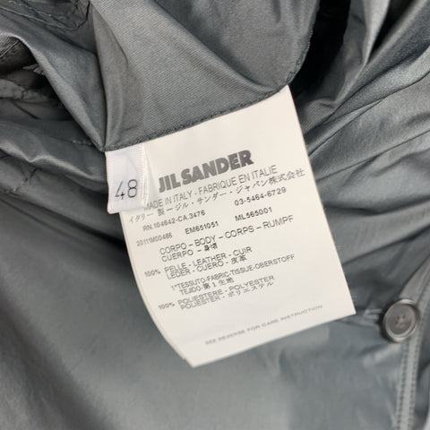 JIL SANDER Size 38 Slate Grey Nylon / Leather Notch Lapel Reversible Coat