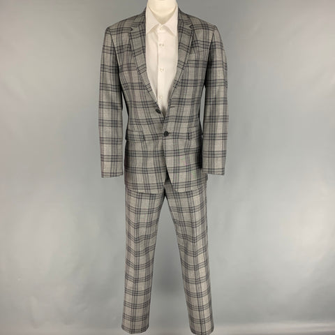 PAUL SMITH The Kensington Size 36 Grey Charcoal Plaid Wool Notch Lapel Suit