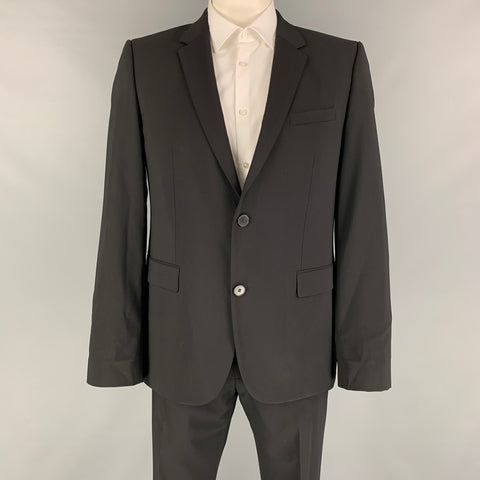 HUGO by HUGO BOSS Talla 44 Traje negro con solapa de muesca de lana virgen