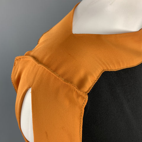 VIONNET Size 4 Black & Orange Color Block Gathered Waist Shift Dress