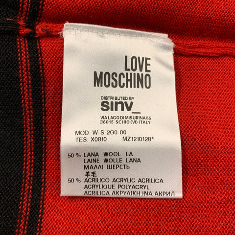 LOVE MOSCHINO Size 6 Black & Red White Wool / Acrylic Printed Pullover