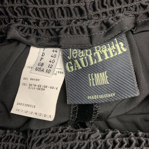 JEAN PAUL GAULTIER Size 10 Black Silk Blend Velvet Elastic Waist Wide Leg Pants