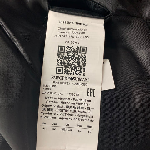 EMPORIO ARMANI Size 42 Black Blue Monogram Jacquard Satin Polyester Cotton Jacket