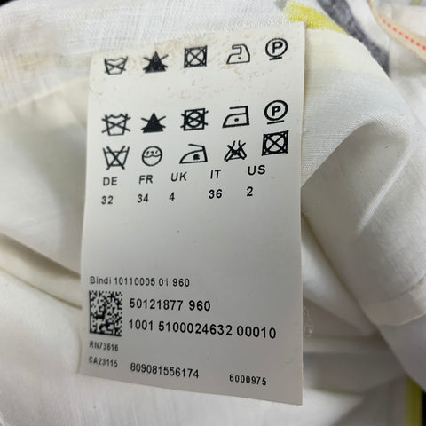 HUGO by HUGO BOSS Size 2 White Black Yellow Linen Ribbon A-Line Below Knee Skirt
