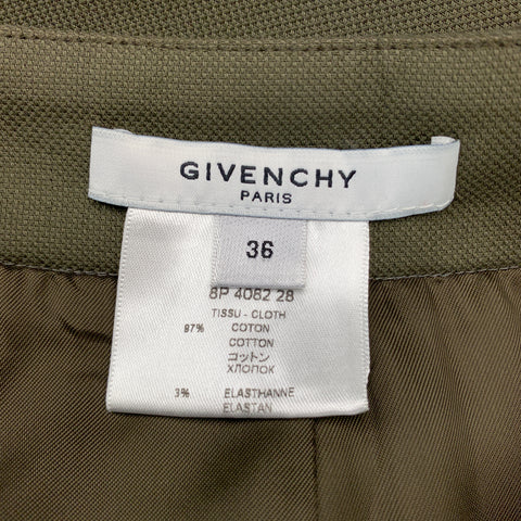 GIVENCHY Size 4 Olive Cotton Blend Canvas Pencil Skirt