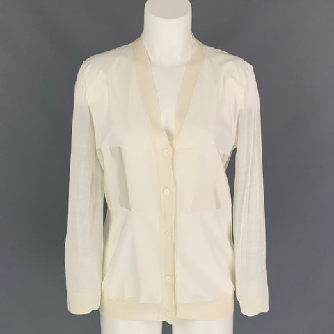 JIL SANDER Talla 4 Cárdigan de seda / algodón color crema